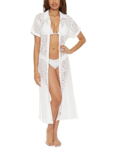 Becca Gauzy Cotton Lace Shirtdress Swim Cover-up - White