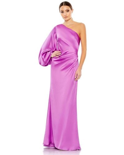 Mac Duggal Ieena Satin Puff Sleeve Gown - Purple