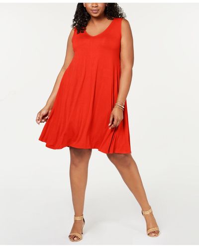 Style & Co. Plus Size Solid Crisscross-back Dress, Created For Macy's - Red