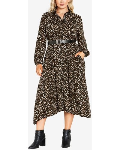 Avenue Plus Size Fall For Me V-neck Maxi Dress - Brown