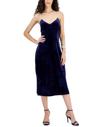 Sam Edelman Embellished-strap Velvet Midi Dress - Blue