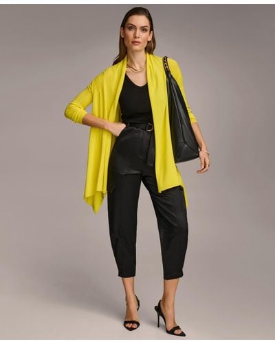 Donna Karan Long-sleeve Drape-front Cardigan - Yellow