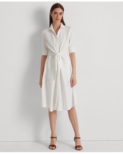 Lauren by Ralph Lauren Linen Fit & Flare Shirtdress - White