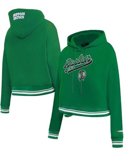 Pro Standard Boston Celtics Script Tail Cropped Pullover Hoodie - Green