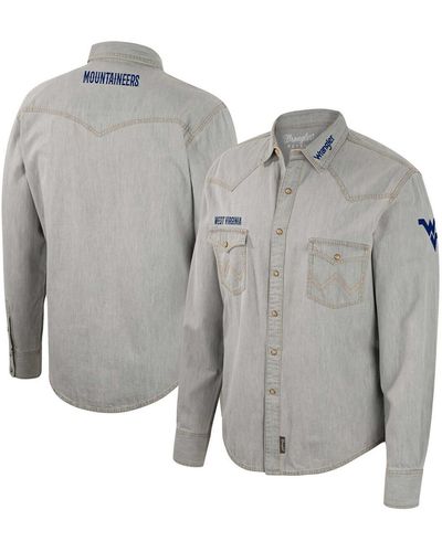 Colosseum Athletics X Wrangler West Virginia Mountaineers Cowboy Cut Western Full-snap Long Sleeve Shirt - Gray