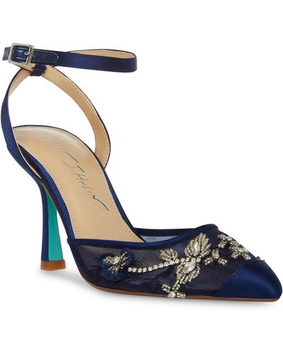 Betsey Johnson Micki Embroidered Evening Pumps - Blue