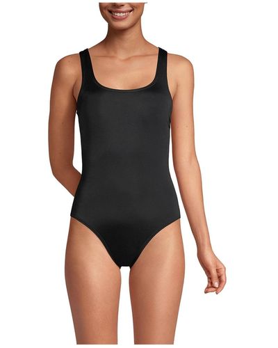 Lands' End Petite Chlorine Resistant High Leg Soft Cup Tugless Sporty One Piece Swimsuit - Black