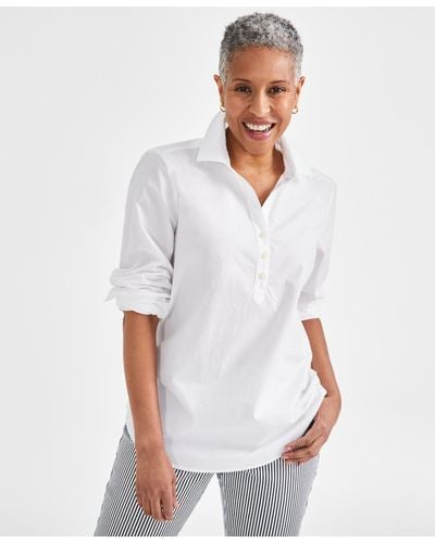 Style & Co. Cotton Split-neck Popover Shirt - White