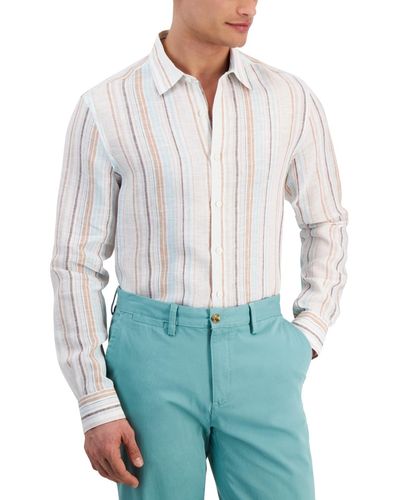 Club Room Dart Stripe Linen Long-sleeve Shirt - Blue