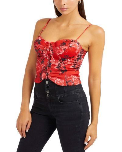 Guess Maia Printed Sleeveless Corset Top - Red