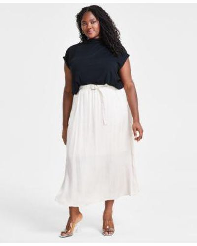 BarIII Trendy Plus Size Short Sleeve Blouson Top Belted Maxi Skirt Created For Macys - White