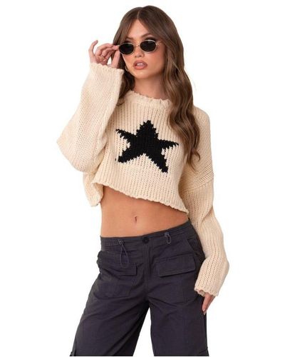 Edikted Crop Sweater With Star - White