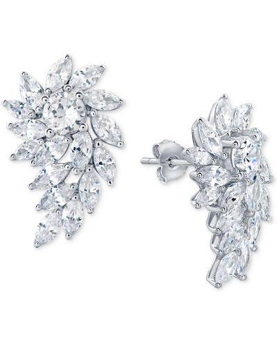 Arabella Cubic Zirconia Crystal Cluster Drop Earrings In Sterling Silver - White