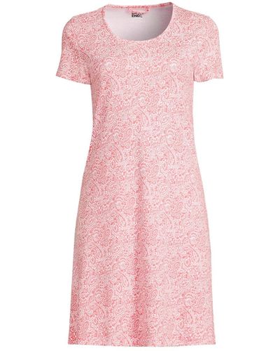 Lands' End Cotton Short Sleeve Knee Length Nightgown - Pink