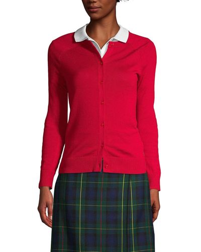 Lands' End School Uniform Cotton Modal Cardigan Sweater - Red