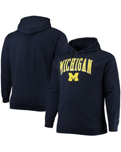 Champion Michigan Wolverines Big And Tall Arch Over Logo Powerblend Pullover Hoodie - Blue