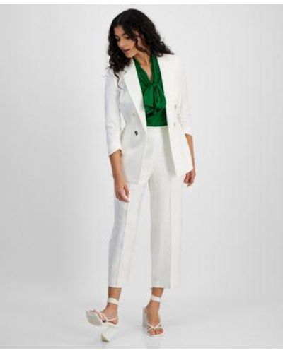 BarIII Faux Double Breasted Jacket Satin Bow Blouse Pull On Pants Created For Macys - Green