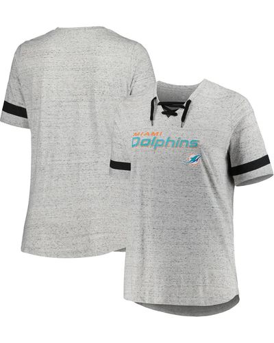 Profile Miami Dolphins Plus Size Lace-up V-neck T-shirt - Gray