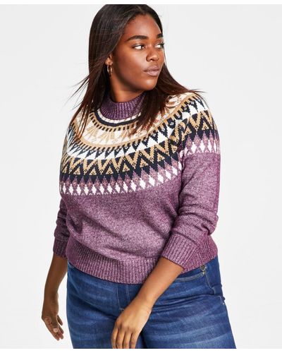 Tommy Hilfiger Plus Size Half Snowflake Raglan Sweater - Purple