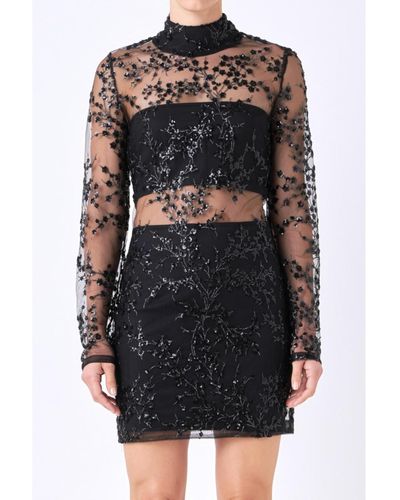 Endless Rose Sequins Embroidered Mini Dress - Black