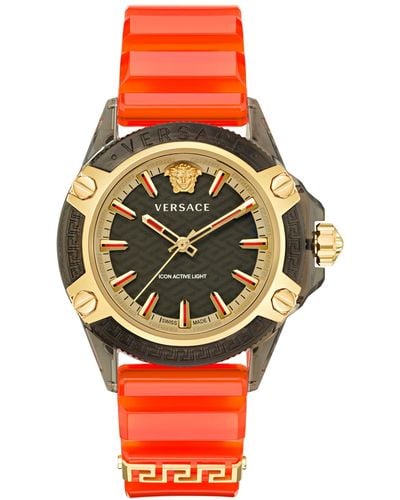 Versace Swiss Icon Active Orange Silicone Strap Watch 42mm - Multicolor
