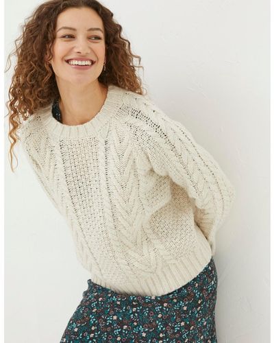 FatFace Candice Cable Crew Sweater - Natural