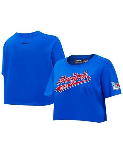 Pro Standard New York Rangers Boxy Script Tail Cropped T-shirt - Blue