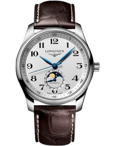 Longines Swiss Automatic Master Brown Leather Strap Watch 40mm - Gray