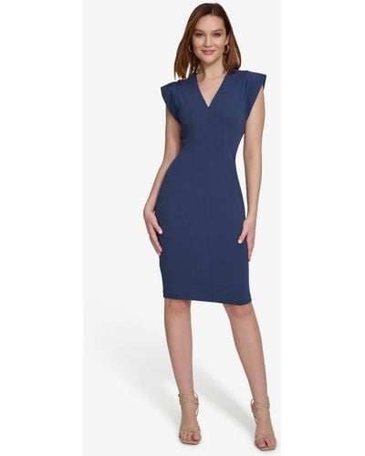 Calvin Klein Extended-shoulder V-neck Dress - Blue