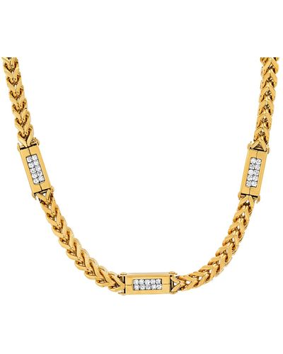 Steeltime 18k Stainless Steel Wheat Chain And Simulated Diamonds Link Necklace - Metallic