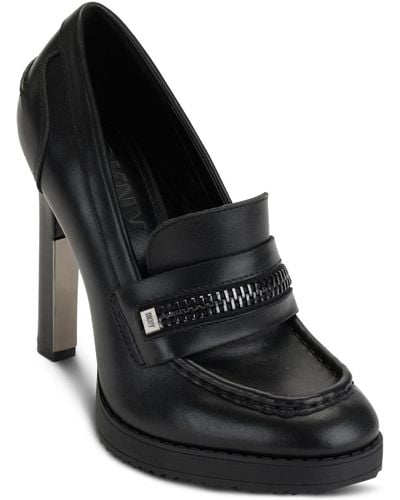DKNY Julianne Slip-on Zipper Loafer Pumps - Black