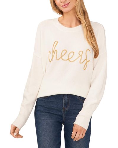 Cece Long-sleeve Cheers Script Sweater - White