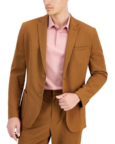 Alfani Classic-fit Textured Seersucker Suit Jacket - Brown