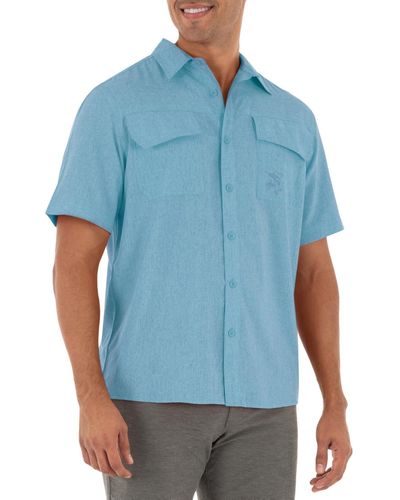 Guy Harvey Short Sleeve Heathered Fishing Shirt - Blue