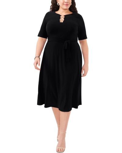 Msk Plus Size Tie-waist Hardware A-line Dress - Black