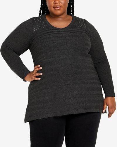 Avenue Plus Size Emma V-neck Tunic Sweater - Black