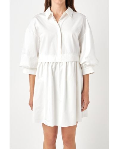 English Factory Puff Sleeve Shirt Dress - White