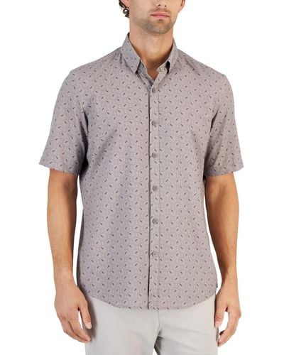 Alfani Alfatech Geometric Dot Stretch Button-up Short-sleeve Shirt - Gray