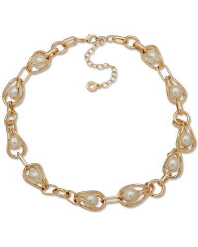 Anne Klein Gold-tone Link & Imitation Collar Necklace - Metallic