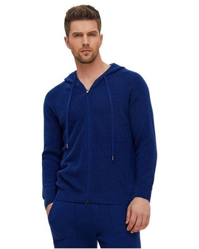 Bellemere New York Bellemere Ribbed Cashmere Full Zipper Hoodie - Blue