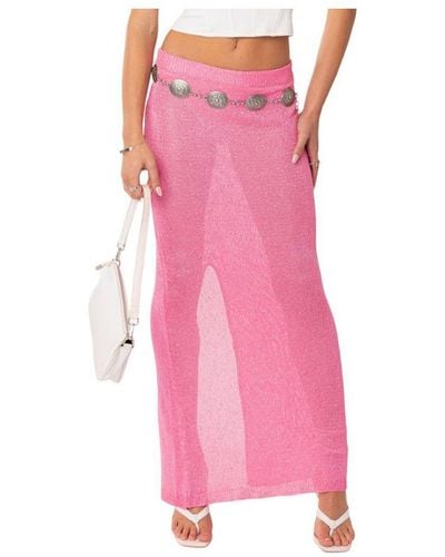 Edikted Micro Sequin Sheer Knit Maxi Skirt - Pink