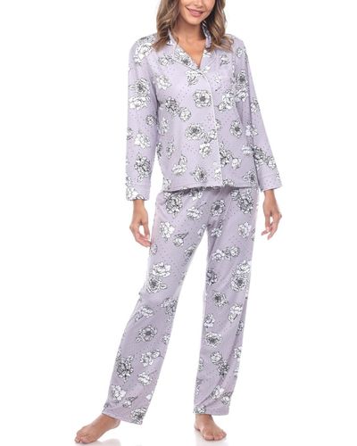 White Mark Long Sleeve Floral Pajama Set - Gray