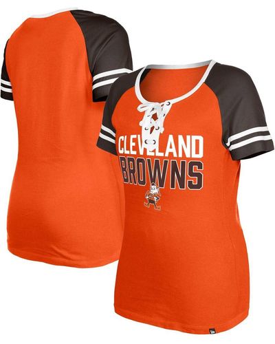 KTZ Distressed Cleveland Browns Throwback Raglan Lace-up T-shirt - Orange