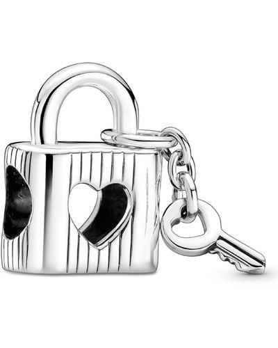 PANDORA Sterling Silver Padlock Heart Key Charm - Metallic