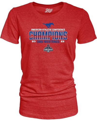 Blue 84 Smu Mustangs 2023 Aac Football Conference Champions Locker Room Tri-blend Crew Neck T-shirt - Red