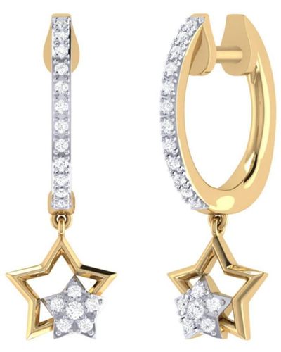 LuvMyJewelry Star Kissed Duo Design Sterling Silver Diamond Hoop Earring - White