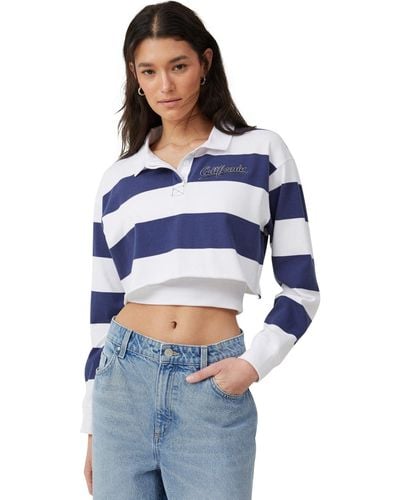 Cotton On Long Sleeve Crop Graphic Rugby T-shirt - Blue