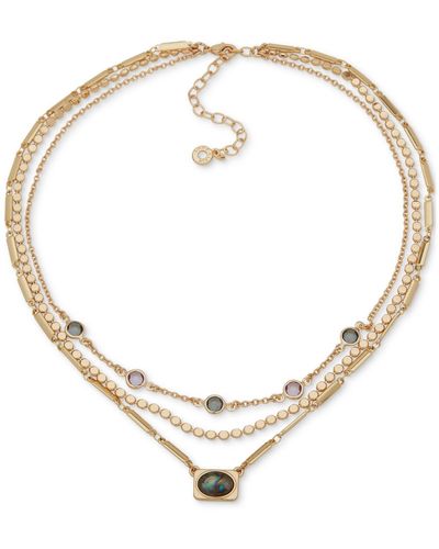 Anne Klein Gold-tone Color Stone Layered Pendant Necklace - Metallic