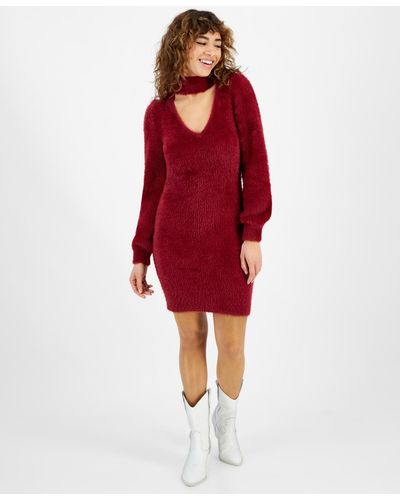 Guess Sadie Eyelash-knit Sweater Dress - Red