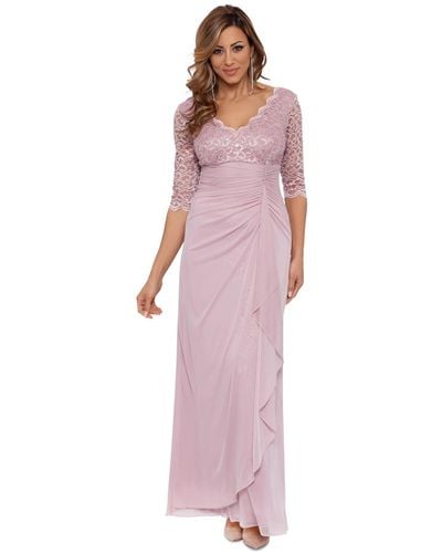 Betsy & Adam Petite V-neck Lace-bodice Gown - Pink